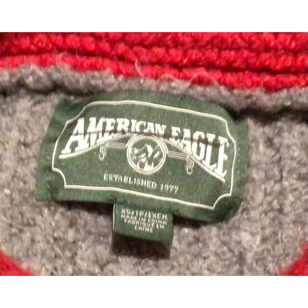 American Eagle Gray Red Knit Cardigan Sweater Zip Front Women’s XS
